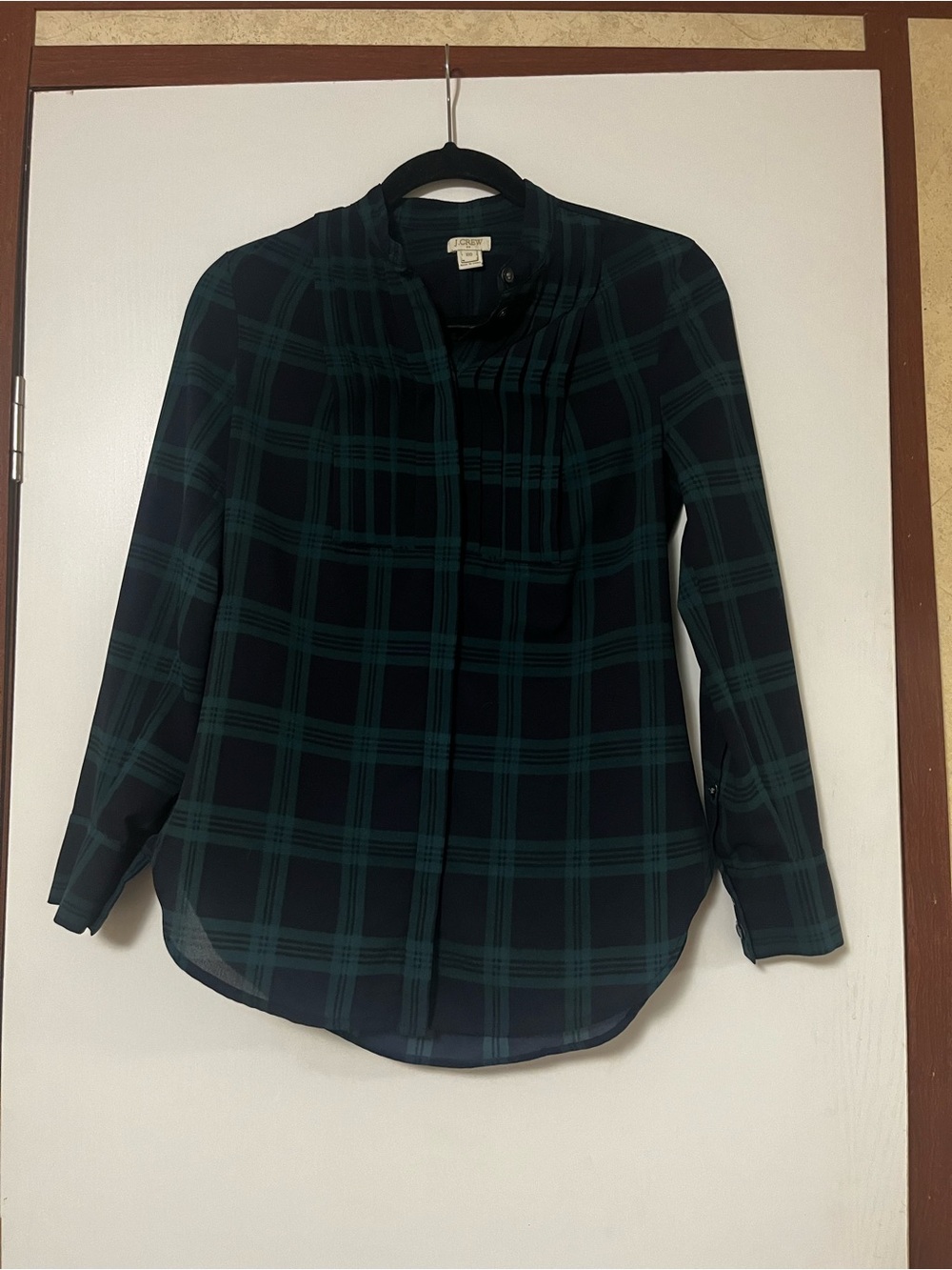 J. Crew Dark Green and Black Plaid Button-Down Blouse